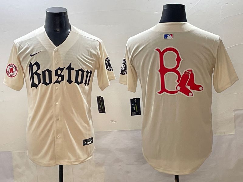 Men 2025 Boston Red Sox Blank Cream Five generations Joint Name Nike MLB Jersey style 6->boston red sox->MLB Jersey